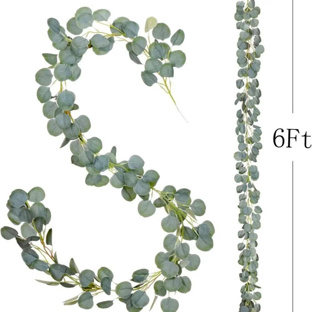 2PCS Artificial Eucalyptus Garland Faux Silk Eucalyptus Leaves Vines